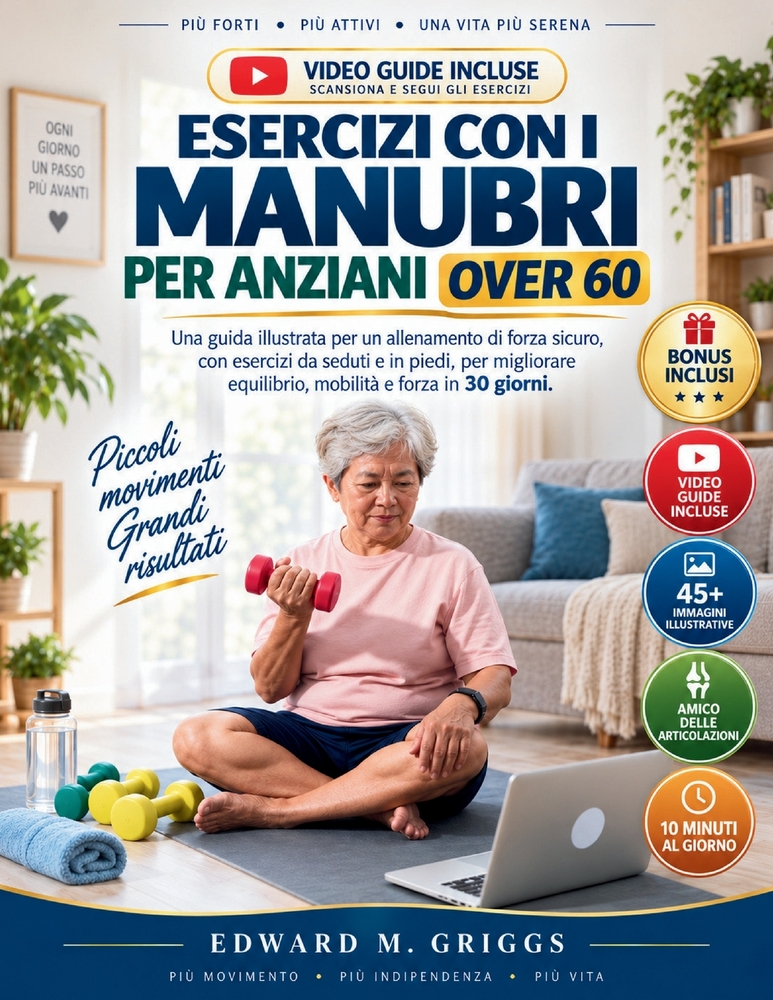 Esercizi Con I Manubri Per Anziani Over 60: Una guida illustrata per un allenamento di forza sicuro, con esercizi da seduti e in piedi, per migliorare cover