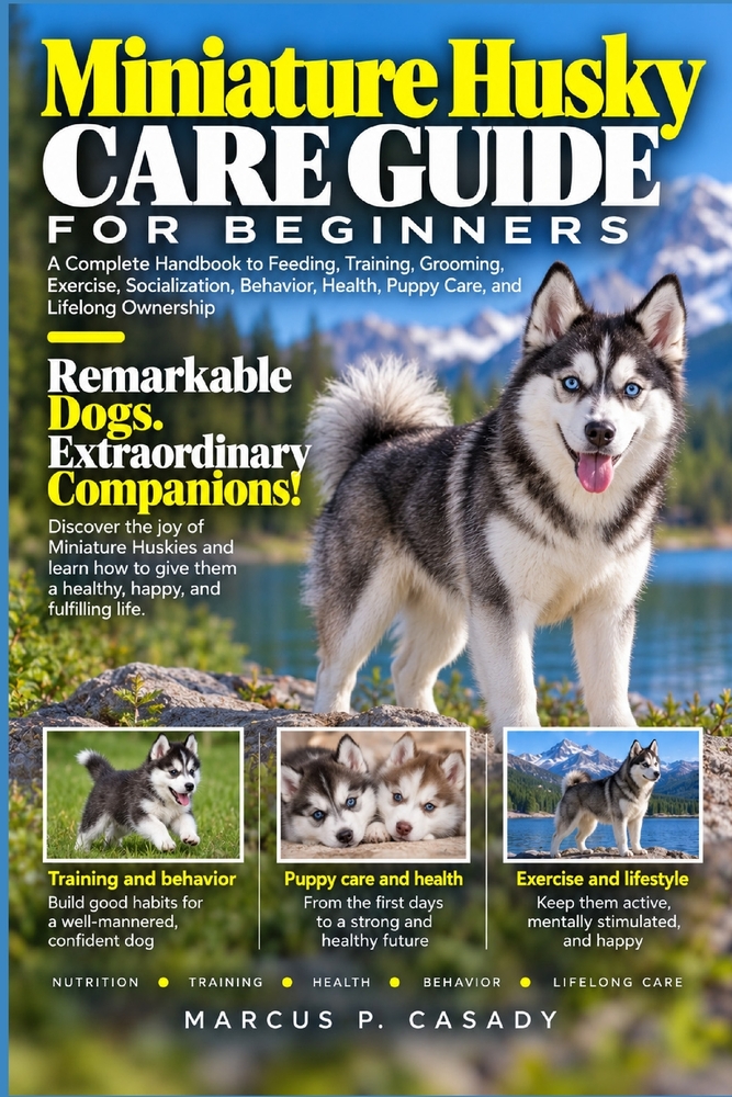 Miniature Husky Care Guide for Beginners: A Complete Handbook to Feeding, Training, Grooming, Exercise, Socialization, Behavior, Health, Puppy Care, a cover