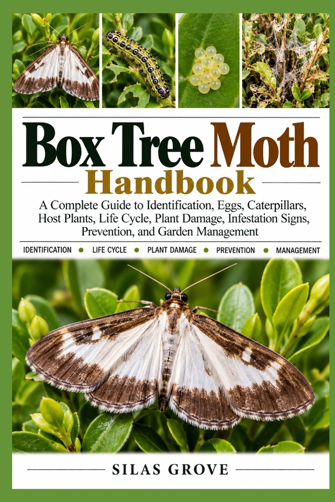 Box Tree Moth Handbook: A Complete Guide to Identification, Eggs, Caterpillars, Host Plants, Life Cycle, Plant Damage, Infestation Signs, Prevention, cover
