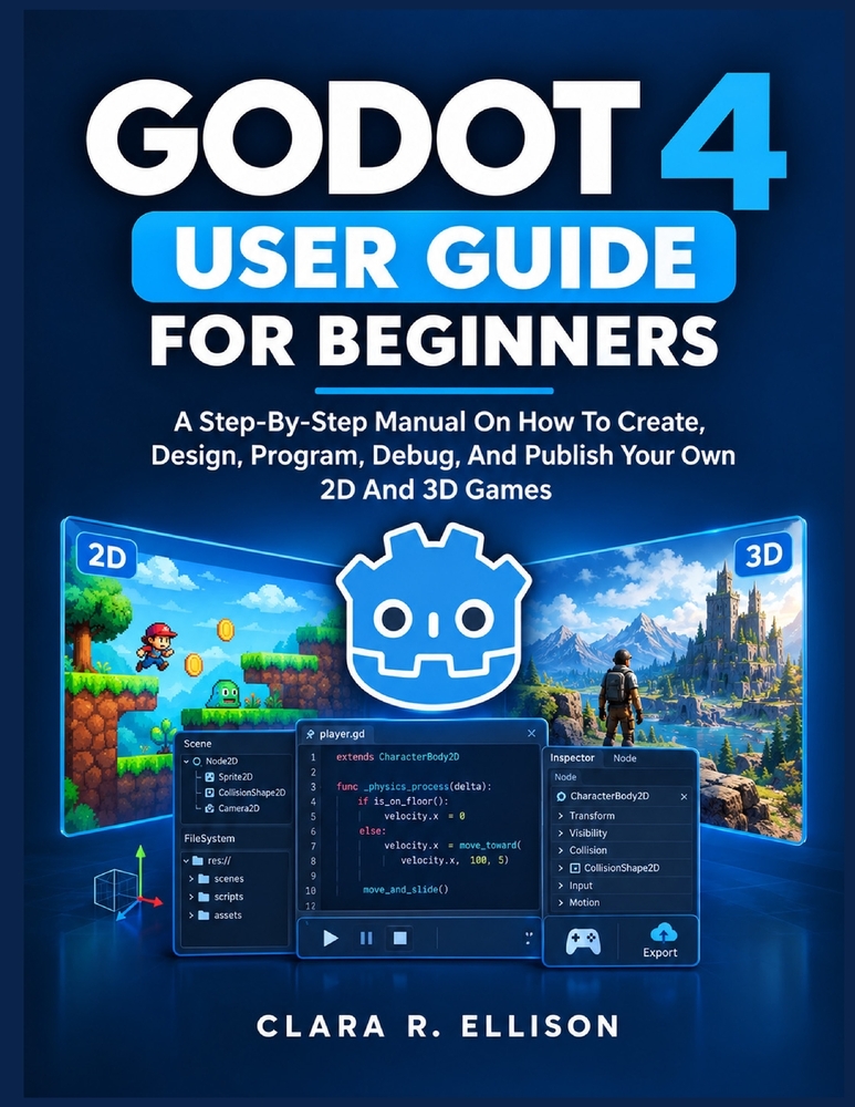 Godot 4 User Guide for Beginners: A Step-By-Step Manual On How To Create, Design, Program, Debug, And Publish Your Own 2D And 3D Games cover