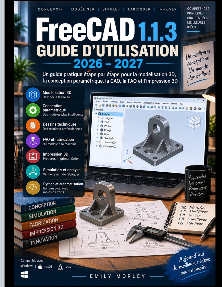 FreeCAD 1.1.3 GUIDE DE L'UTILISATEUR 2026-2027: Un guide pratique étape par étape Modélisation 3D, conception paramétrique, CAO, FAO et impression 3D cover