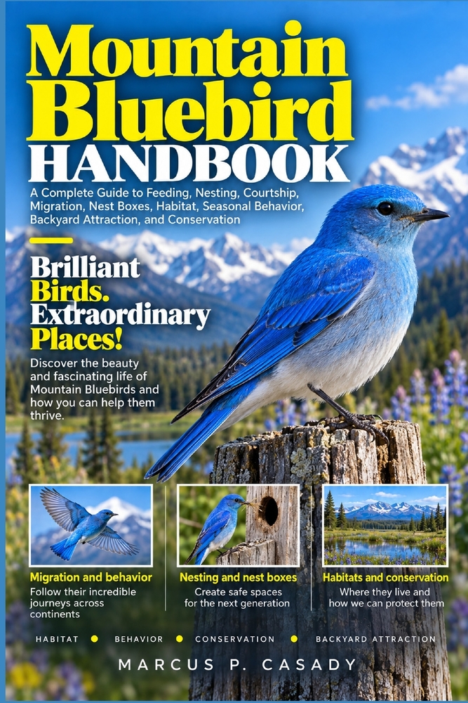 Mountain Bluebird Handbook: A Complete Guide to Feeding, Nesting, Courtship, Migration, Nest Boxes, Habitat, Seasonal Behavior, Backyard Attraction, a cover