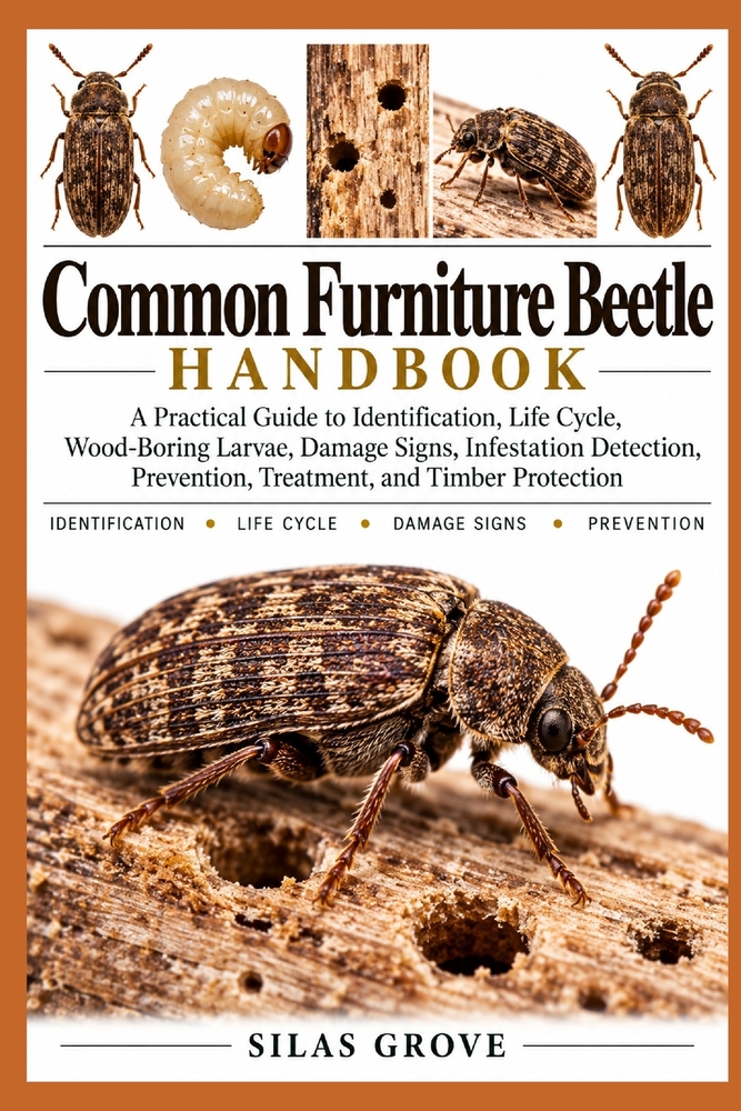 Common Furniture Beetle Handbook: A Practical Guide to Identification, Life Cycle, Wood-Boring Larvae, Damage Signs, Infestation Detection, Prevention cover