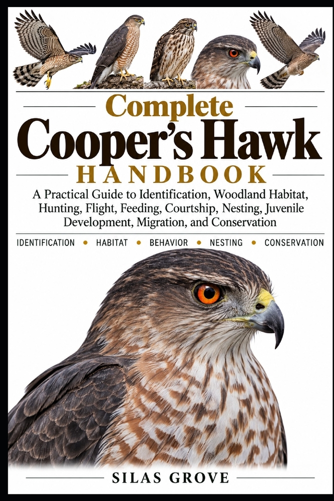 Complete Cooper's Hawk Handbook: A Practical Guide to Identification, Woodland Habitat, Hunting, Flight, Feeding, Courtship, Nesting, Juvenile Develop cover