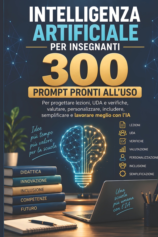 Intelligenza artificiale per insegnanti: 300 prompt pronti all'uso per progettare lezioni, UDA e verifiche, valutare, personalizzare, includere, sempl cover