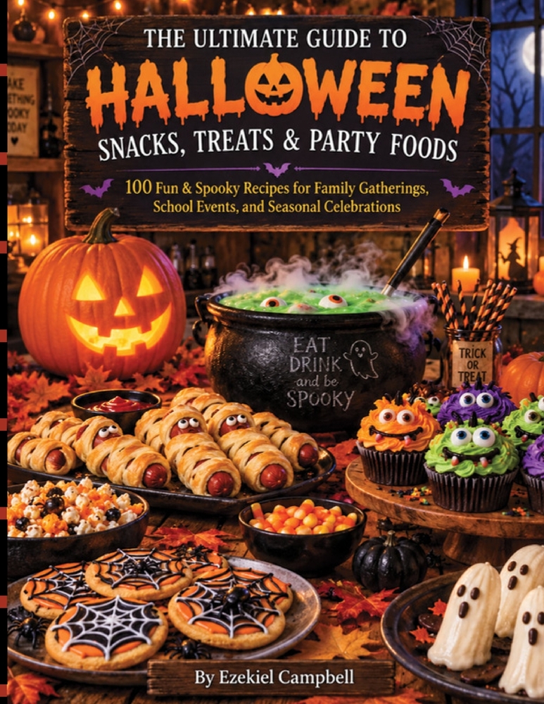 The Ultimate Guide to Halloween Snacks, Treats & Party Foods: 100 Fun & Spooky Recipes for Family Gatherings, School Events, and Seasonal Celebrations cover