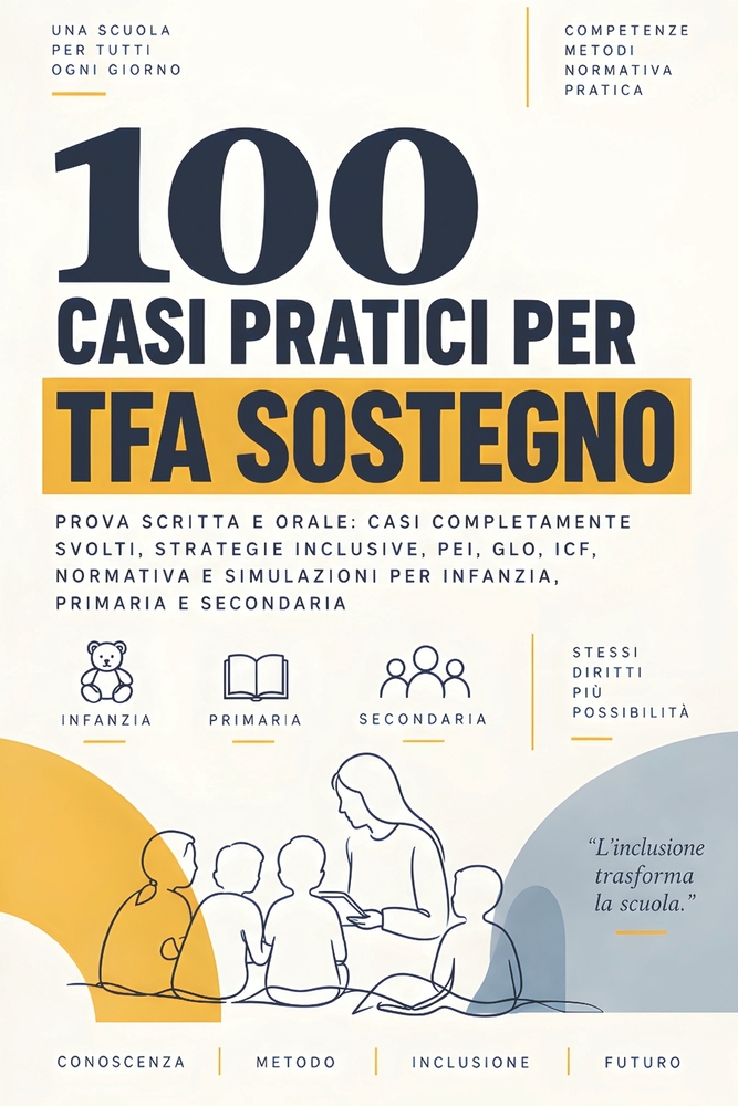 100 casi pratici per TFA Sostegno: Prova scritta e orale: casi completamente svolti, strategie inclusive, PEI, GLO, ICF, normativa e simulazioni per i cover