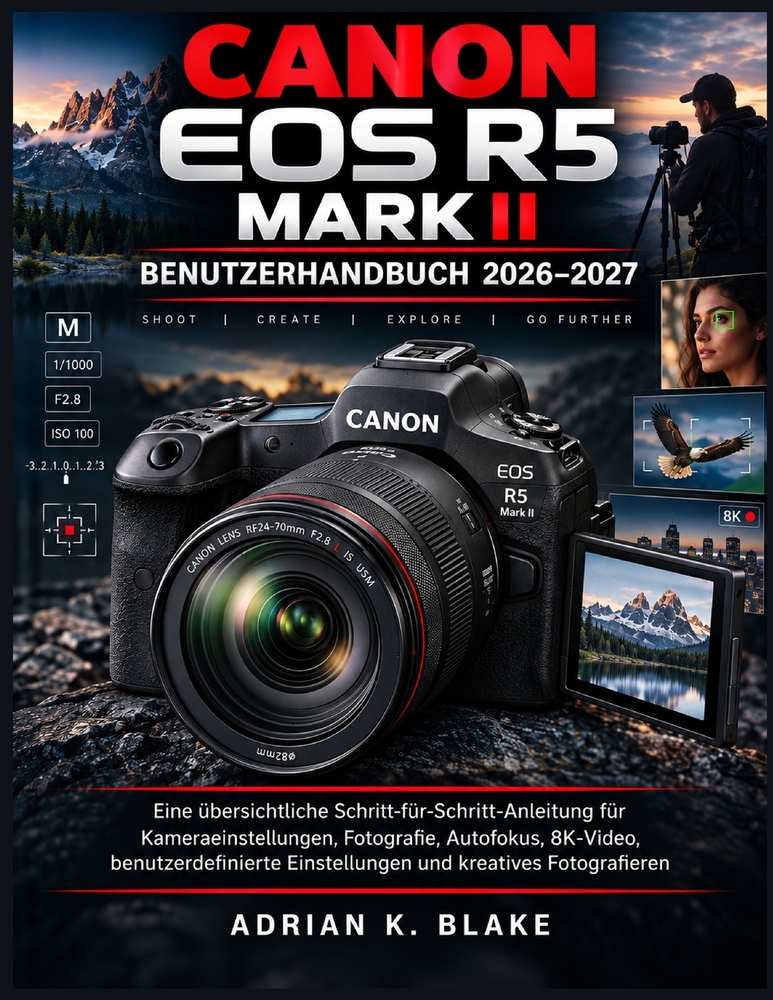 Canon EOS R5 Mark II Benutzerhandbuch 2026-2027: Eine übersichtliche Schritt-für-Schritt-Anleitung für Kameraeinstellungen, Fotografie, Autofokus, 8K- cover