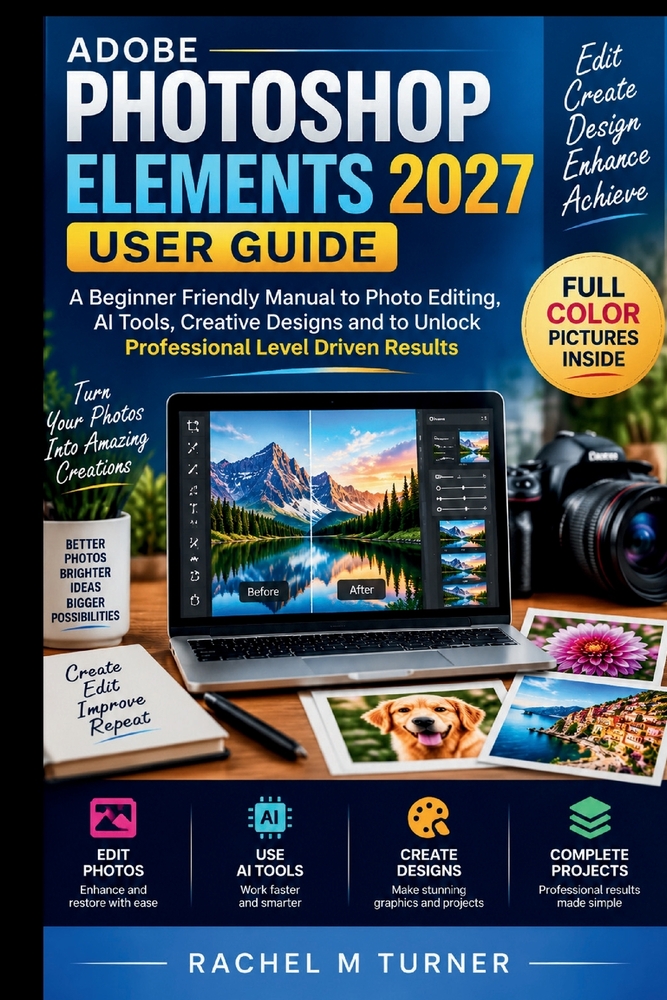 Adobe Photoshop Elements 2027 User Guide: A beginner - friendly manual to photo editing, Ai tools, creative designs and to unlock professional level d cover