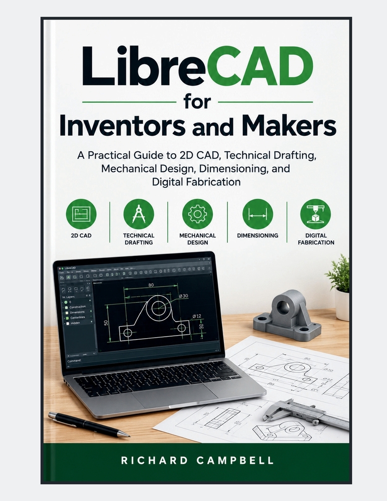 LibreCAD for Inventors and Makers: A Practical Guide to 2D CAD, Technical Drafting, Mechanical Design, Dimensioning, and Digital Fabrication cover