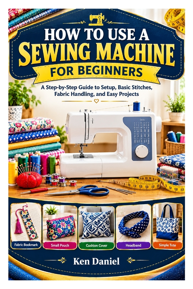 How to Use a Sewing Machine for Beginners: A Step-by-Step Guide to Setup, Basic Stitches, Fabric Handling, and Easy Projects cover