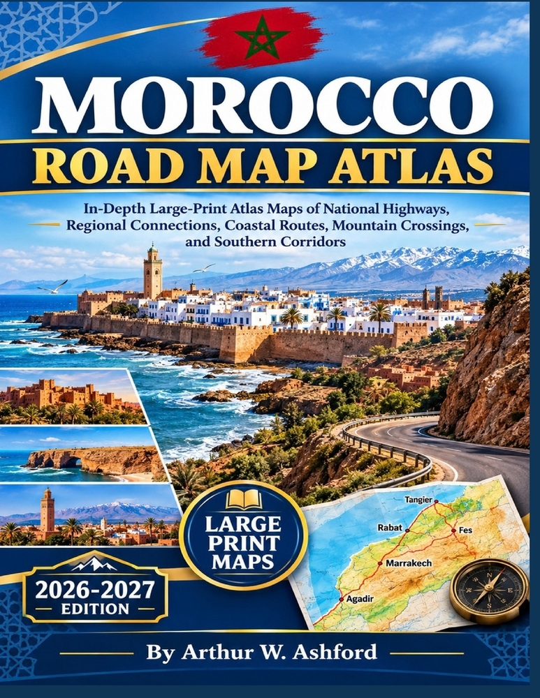 Morocco Road Map Atlas: In-Depth Large-Print Atlas Maps of National Highways, Regional Connections, Coastal Routes, Mountain Crossings, and Southern C cover