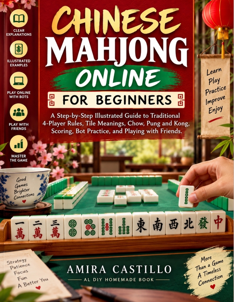 Chinese Mahjong Online For Beginners: A Step-by-Step Illustrated Guide to Traditional 4-Player Rules, Tile Meanings, Chow, Pung and Kong, Scoring, Bot cover