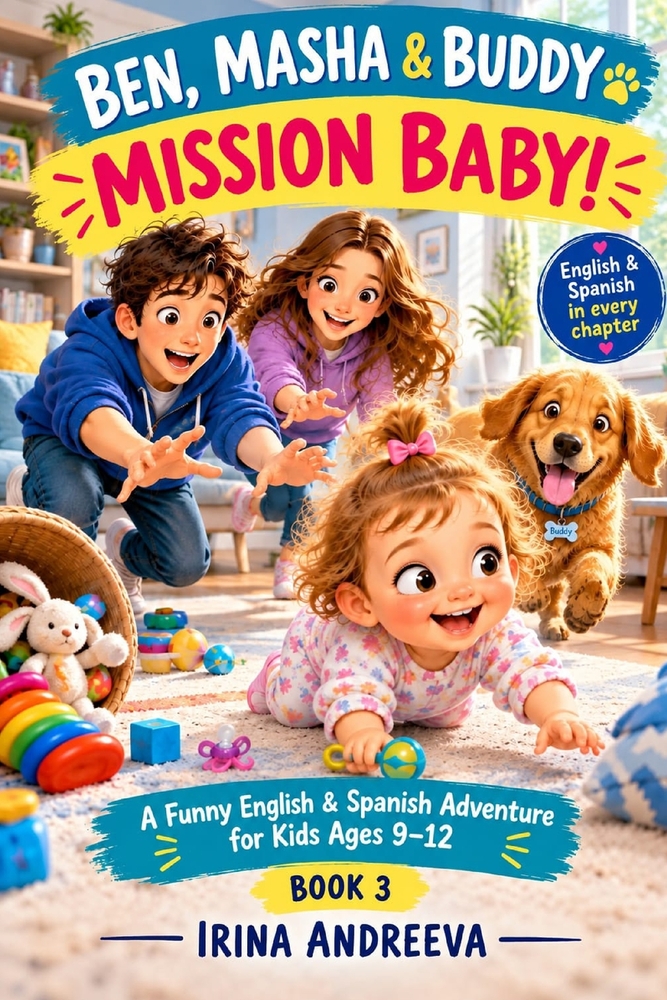 Ben, Masha & Buddy MISSION BABY!: A fun adventure in English and Spanish for children agaes 9 to 12 cover