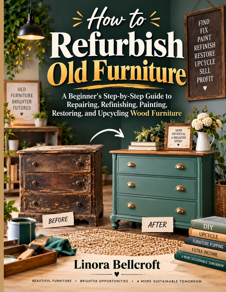 How to Refurbish Old Furniture: A Beginner's Step-by-Step Guide to Repairing, Refinishing, Painting, Restoring, and Upcycling Wood Furniture cover