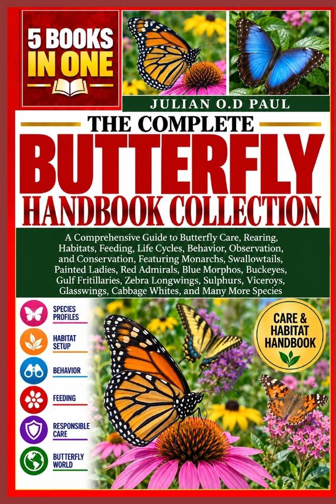 The Complete Butterfly Handbook Collection - 5 Books in 1: A Comprehensive Guide to Butterfly Care, Rearing, Habitats, Feeding, Life Cycles, Behavior, cover