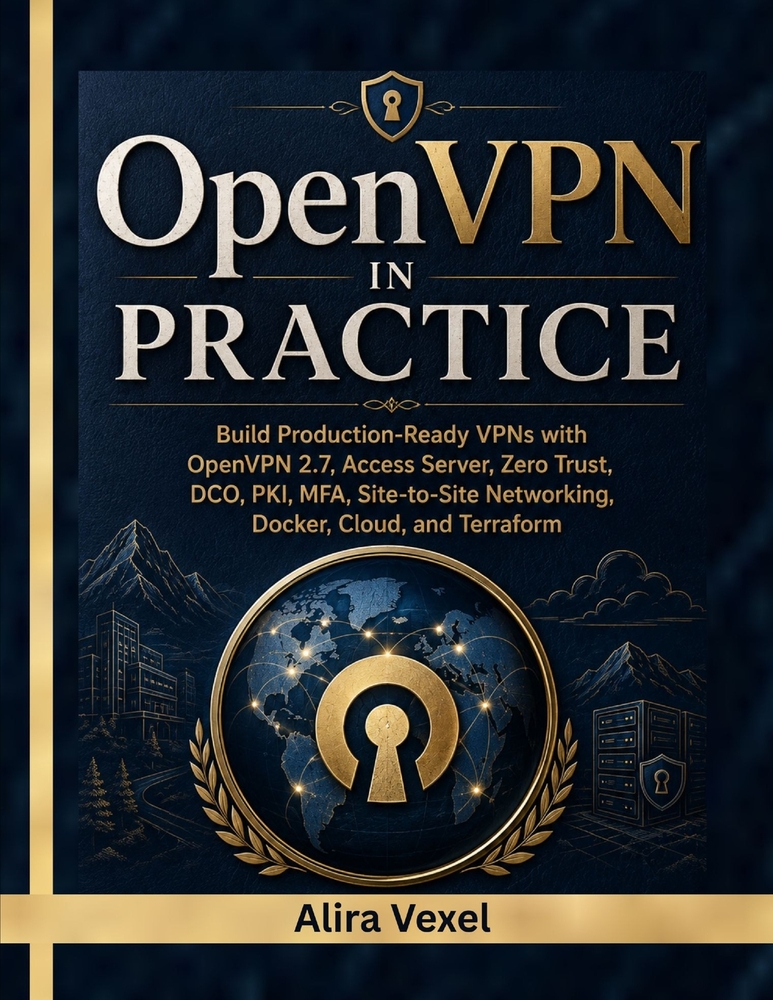 OpenVPN in Practice: Build Production-Ready VPNs with OpenVPN 2.7, Access Server, Zero Trust, DCO, PKI, MFA, Site-to-Site Networking, Docker, Cloud, a cover