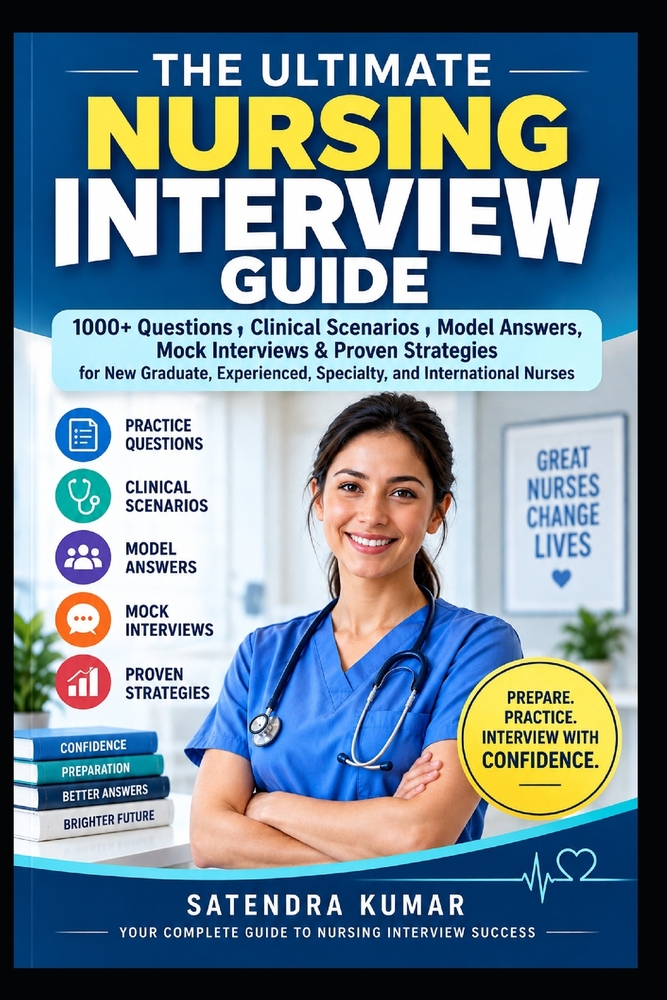 The Ultimate Nursing Interview Guide: 1000+ Questions, Clinical Scenarios, Model Answers, Mock Interviews & Proven Strategies for New Graduate, Experi cover