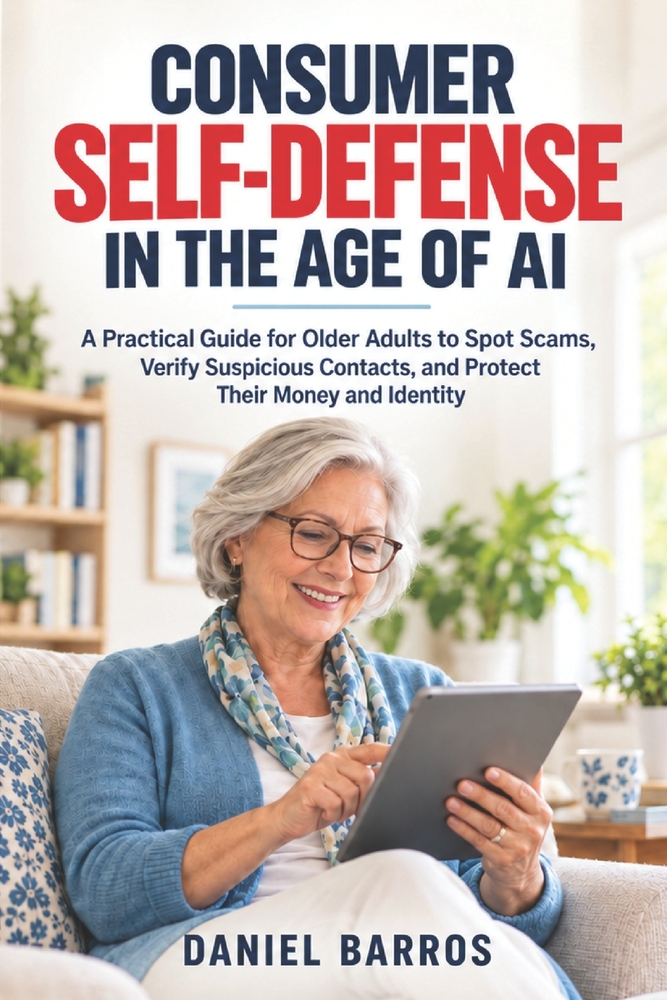 Consumer Self-Defense in the Age of AI: A Practical Guide for Older Adults to Spot Scams, Verify Suspicious Contacts, and Protect Their Money and Iden cover