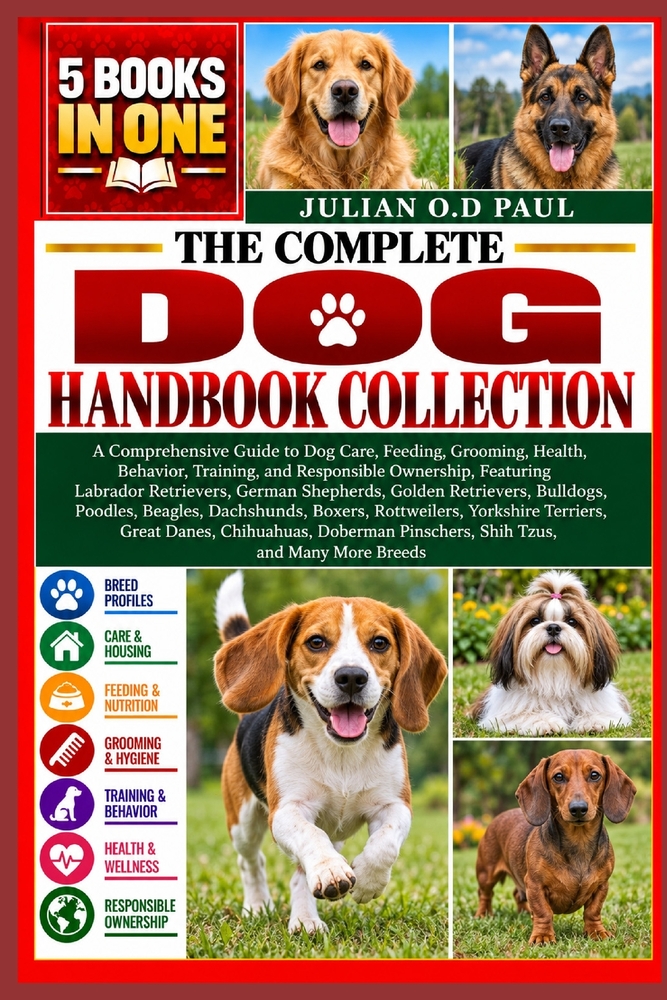 The Complete Dog Handbook Collection - 5 Books in 1: A Comprehensive Guide to Dog Care, Feeding, Grooming, Health, Behavior, Training, and Responsible cover