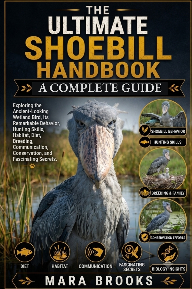 The Ultimate Shoebill Handbook: Exploring the Ancient-Looking Wetland Bird, Its Remarkable Behavior, Hunting Skills, Habitat, Diet, Breeding, Communic cover