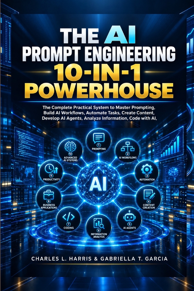 The AI Prompt Engineering 10-In1 Powerhouse: The Practical System to Master Prompting, Build AI Workflows, Automate Tasks, Create Content, Develop AI cover