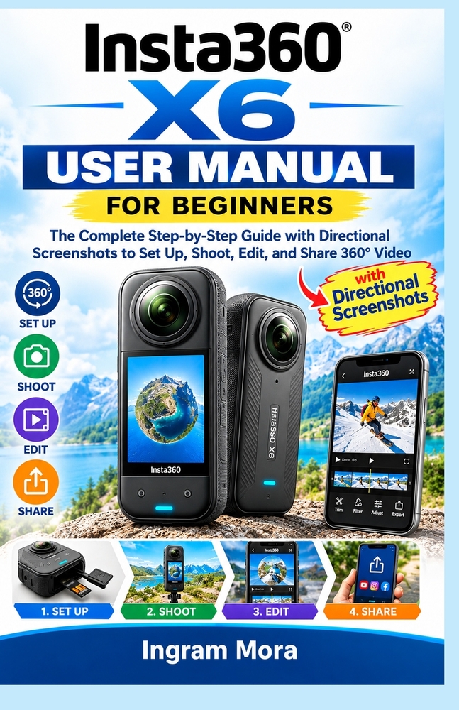 Insta360 X6 User Manual for Beginners: The Complete Step-by-Step Guide with Directional Screenshots to Set Up, Shoot, Edit, and Share 360° Video cover