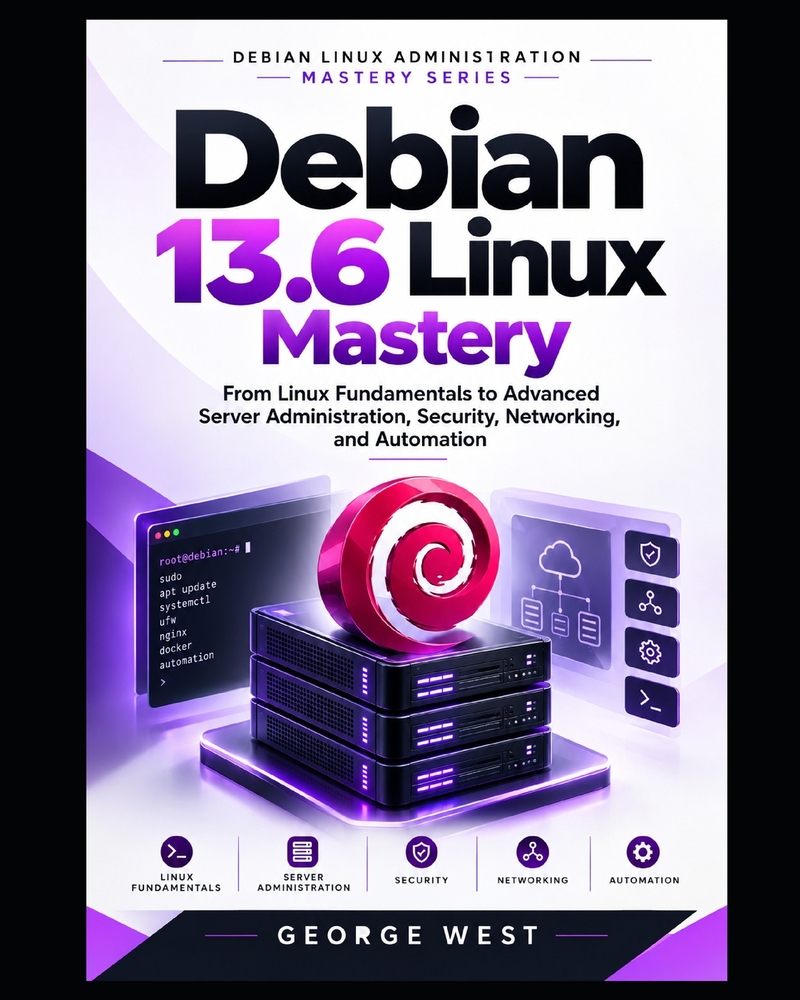 Debian 13.6 Linux Mastery: From Linux Fundamentals to Advanced Server Administration, Security, Networking, and Automation cover