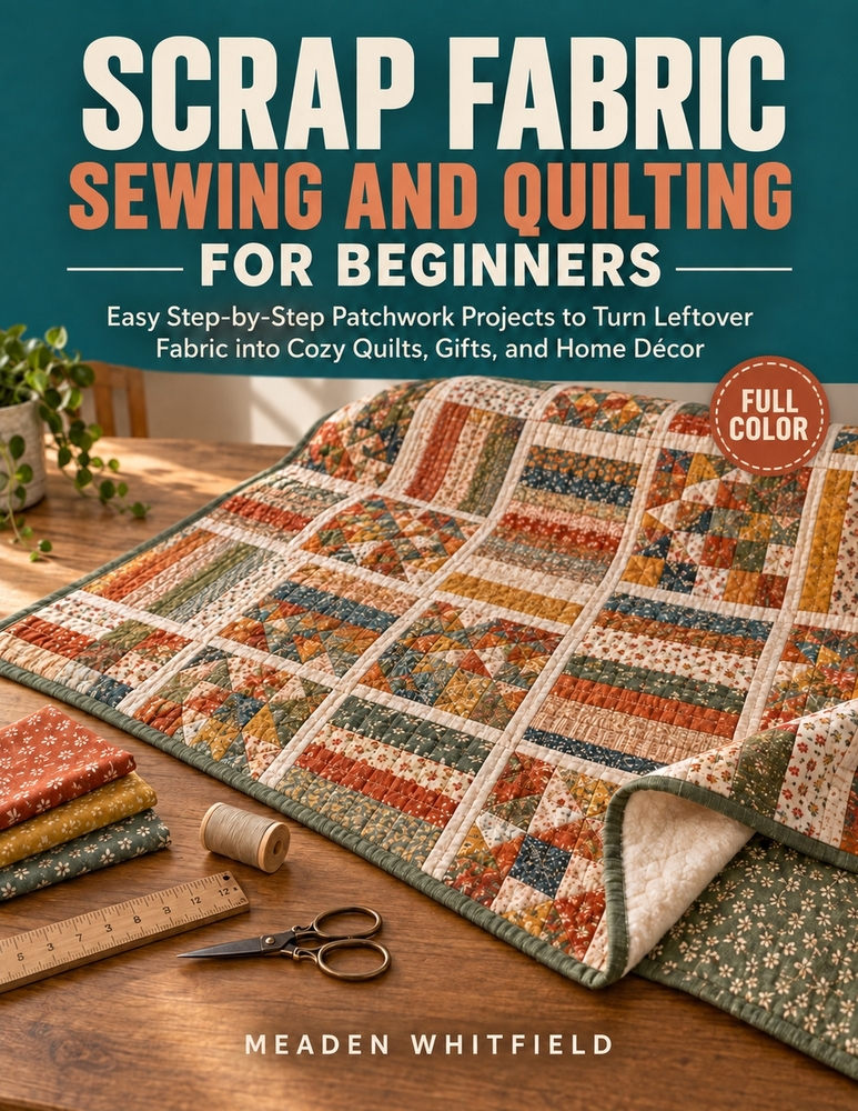 Scrap Fabric Sewing and Quilting for Beginners: Easy Step-by-Step Patchwork Projects to Turn Leftover Fabric into Cozy Quilts, Gifts, and Home Décor cover