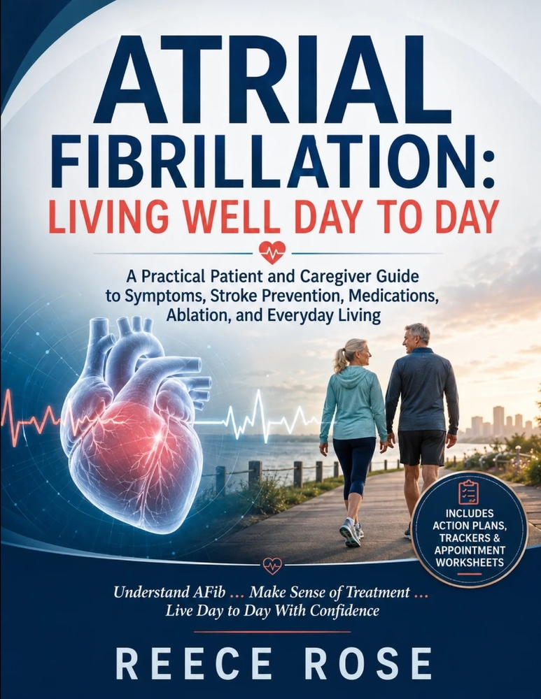 Atrial Fibrillation: LIVING WELL DAY TO DAY: A Practical Patient and Caregiver Guide to Symptoms, Stroke Prevention, Medications, Ablation, and Everyd cover