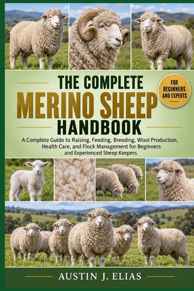 The Complete Merino Sheep Handbook: A Complete Guide to Raising, Feeding, Breeding, Wool Production, Health Care, and Flock Management for Beginners a cover