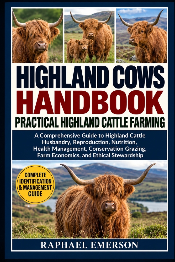 Highland Cows Handbook: PRACTICAL HIGHLAND CATTLE FARMING: A Comprehensive Guide to Highland Cattle Husbandry, Reproduction, Nutrition, Health Managem cover
