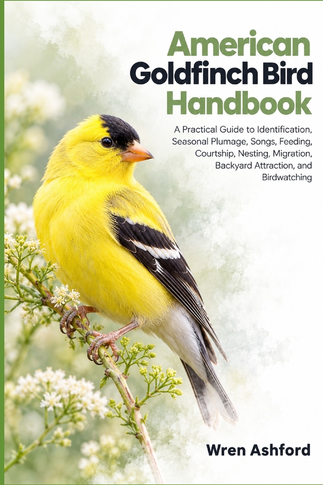 American Goldfinch Bird Handbook: A Practical Guide to Identification, Seasonal Plumage, Songs, Feeding, Courtship, Nesting, Migration, Backyard Attra cover
