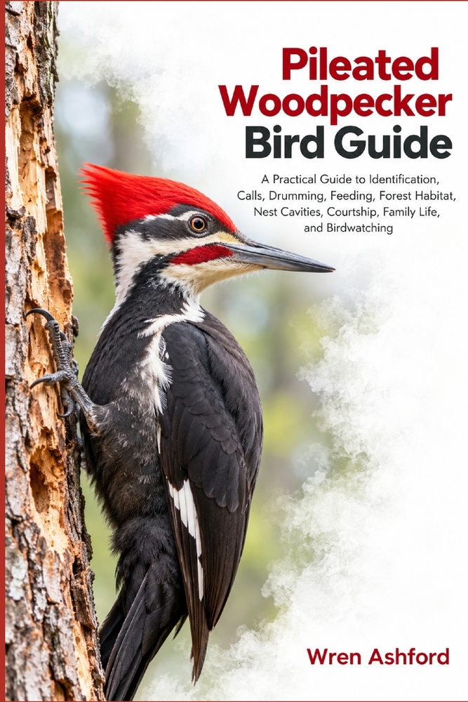 Pileated Woodpecker Bird Guide: A Practical Guide to Identification, Calls, Drumming, Feeding, Forest Habitat, Nest Cavities, Courtship, Family Life, cover