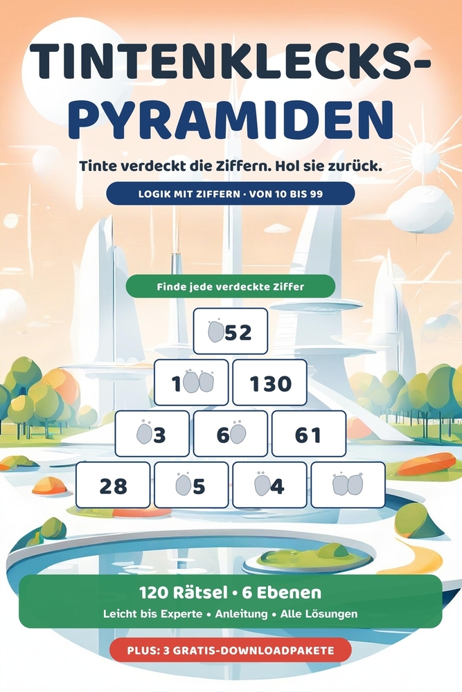 Tintenklecks-Pyramiden: Logikrätsel mit fehlenden Ziffern - 120 Matherätsel als Rechenpyramiden von leicht bis Experte, für Kinder ab 10 Jahren und Er cover