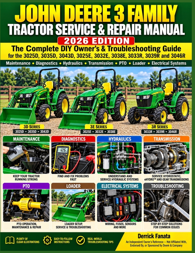 John Deere 3 Family Tractor Service & Repair Manual 2026 Edition: The Complete DIY Owner's & Troubleshooting Guide for the 3025D, 3035D, 3043D, 3025E, cover