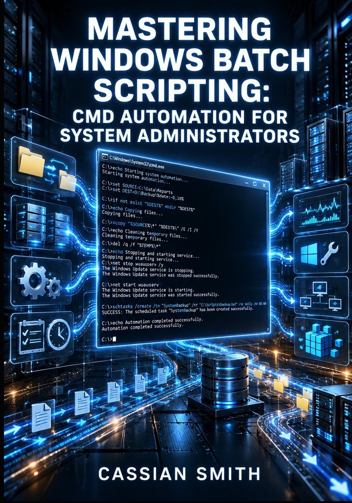 Mastering Windows Batch Scripting: CMD AUTOMATION FOR SYSTEM ADMINISTRATORS: Variables, Loops, IF/ELSE Logic, Error Handling, File Operations, and Tas cover