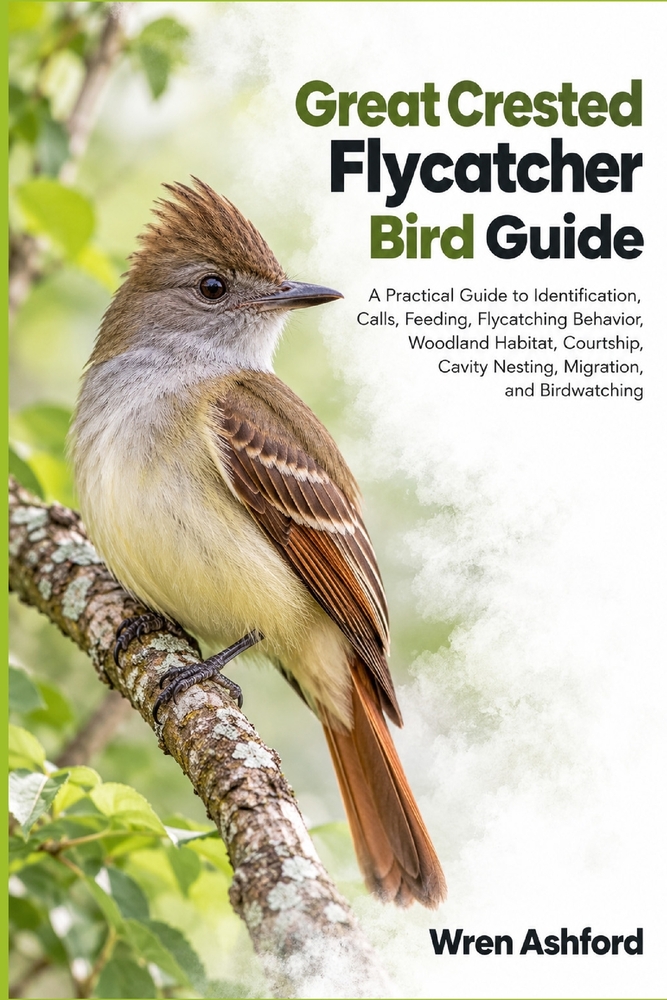 Great Crested Flycatcher Bird Guide: A Practical Guide to Identification, Calls, Feeding, Flycatching Behavior, Woodland Habitat, Courtship, Cavity Ne cover