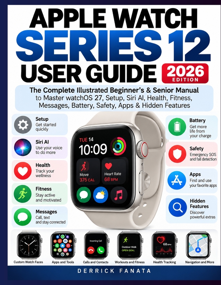 Apple Watch Series 12 User Guide: The Complete Illustrated Beginner's & Senior Manual to Master watchOS 27, Setup, Siri AI, Health, Fitness, Messages, cover