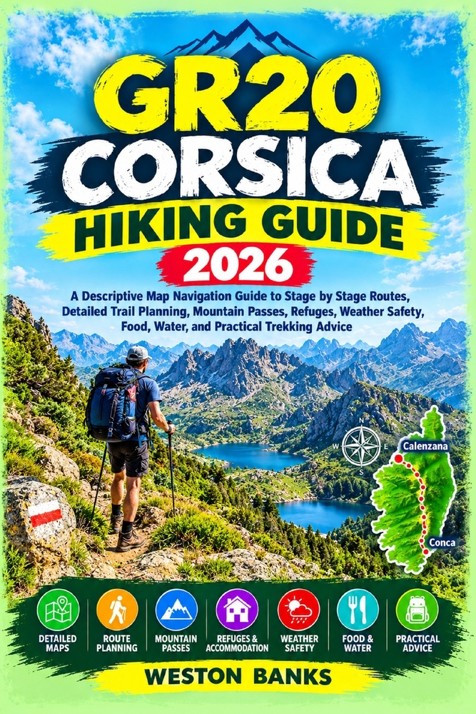Gr20 Corsica Hiking Guide 2026: A Descriptive Map Navigation Guide to Stage by Stage Routes, Detailed Trail Planning, Mountain Passes, Refuges, Weathe cover