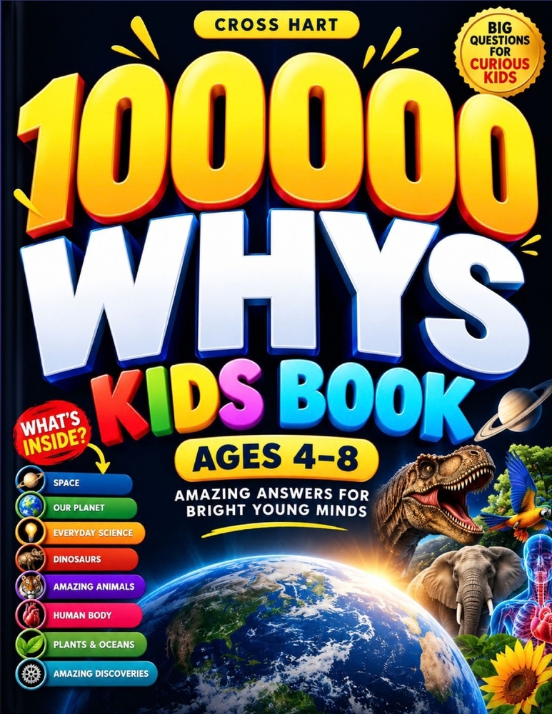 100000 Whys Kids Book Ages 4-8: A Fun-Filled Children's Encyclopedia of Space, Science, Dinosaurs, Animals, Amazing Discoveries, and Interactive Learn cover