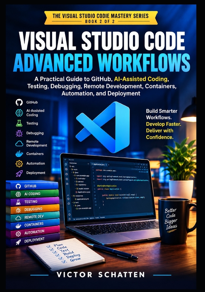 Visual Studio Code Advanced Workflows: A Practical Guide to GitHub, AI-Assisted Coding, Testing, Debugging, Remote Development, Containers, Automation cover