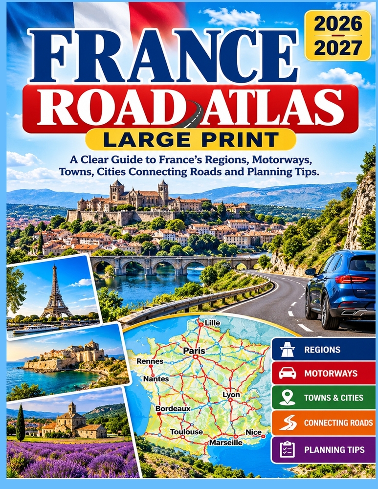 France Road Atlas 2026-2027 Large Print: A Clear Guide to France's Regions, Motorways, Towns, Cities Connecting Roads and Planning Tips. cover