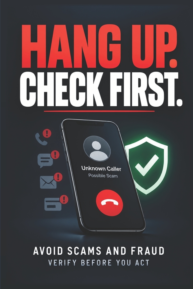 Hang Up. Check First.: Avoid Scams and Fraud: Verify Before You Act cover