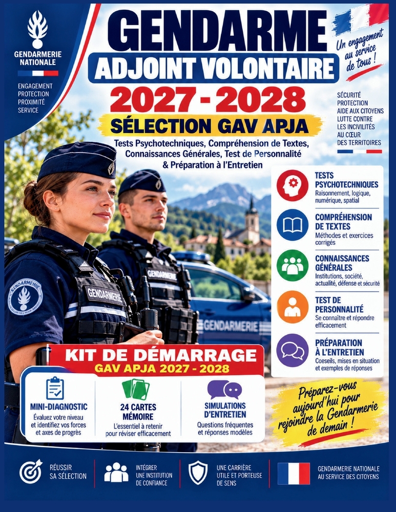 Gendarme Adjoint Volontaire 2027-2028 - Sélection GAV APJA: Tests Psychotechniques, Compréhension de Textes, Connaissances Générales, Test de Personna cover
