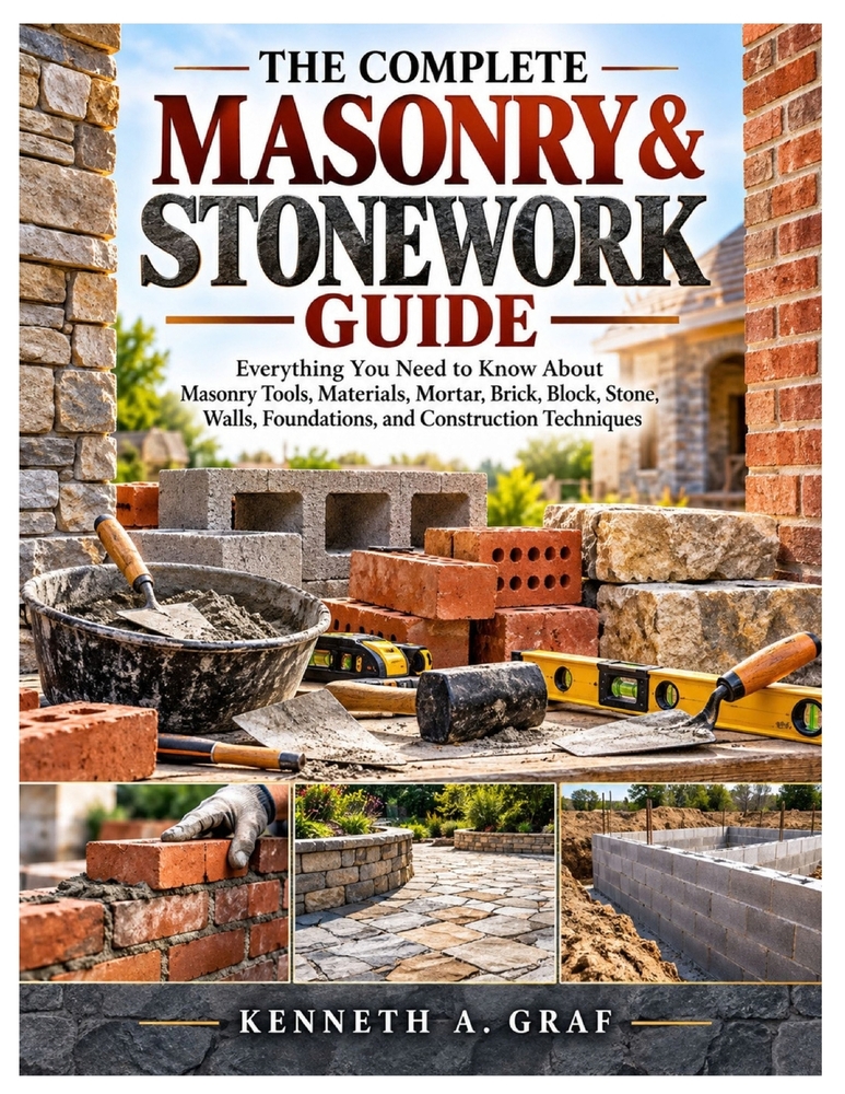 The Complete Masonry & Stonework Guide: Everything You Need to Know About Masonry Tools, Materials, Mortar, Brick, Block, Stone, Walls, Foundations, a cover