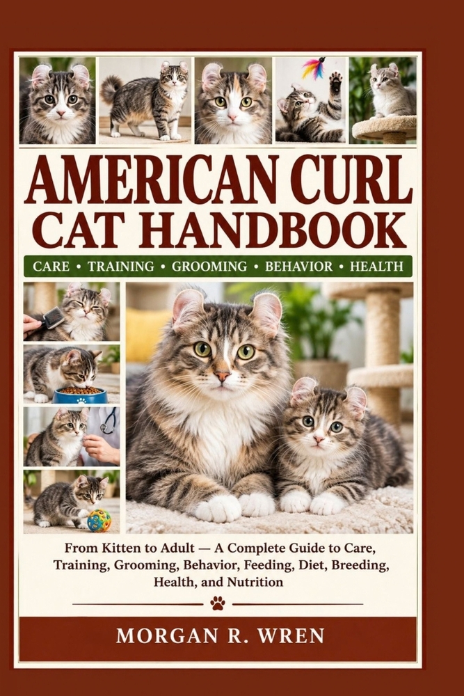 American Curl Cat Handbook: From Kitten to Adult -A Complete Guide to Care, Training, Grooming, Behavior, Feeding, Diet, Breeding, Health, and Nutriti cover