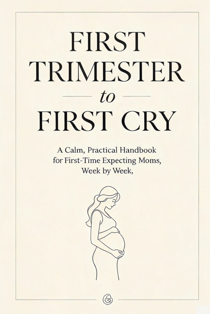 First Trimester to First Cry: A calm, practical handbook for first-time expecting moms, week by week cover