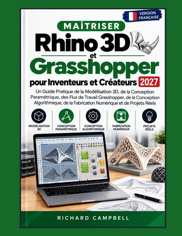 Maîtriser Rhino 3D et Grasshopper pour Inventeurs et Créateurs 2027: Un Guide Pratique de la Modélisation 3D, de la Conception Paramétrique, des Flux cover