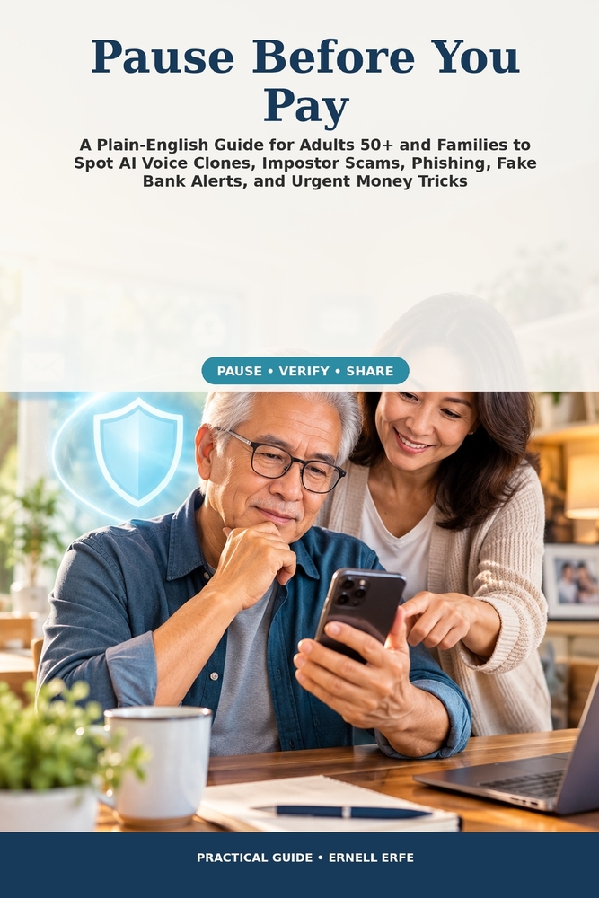 Pause Before You Pay: A Plain-English Guide for Adults 50+ and Families to Spot AI Voice Clones, Impostor Scams, Phishing, Fake Bank Alerts, and Urgen cover